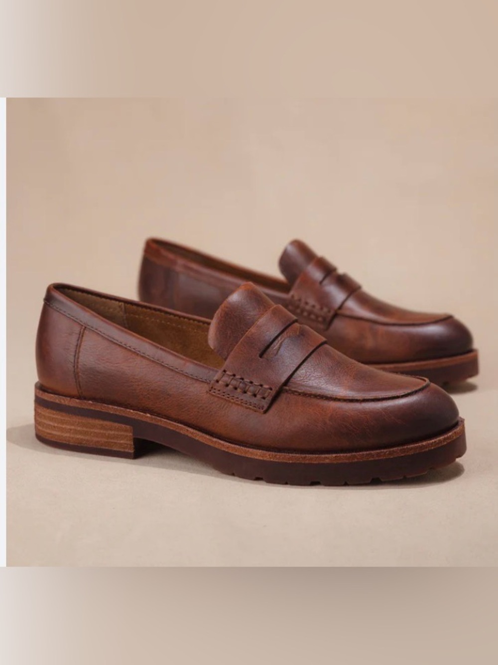 KORK-EASE CARLISLE LEATHER PENNY LOAFER LUG SOLE CHUNKY HEEL COLOR RUM SZ 7
